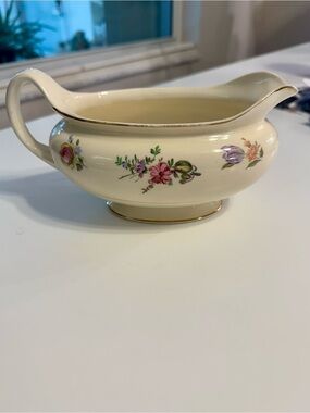 Vintage Cream Floral Porcelain Gravy Boat with Gold Trim